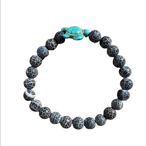 Hand Crafted Jewelry - Dark Blue Marble Stone sea turtle Bracelet